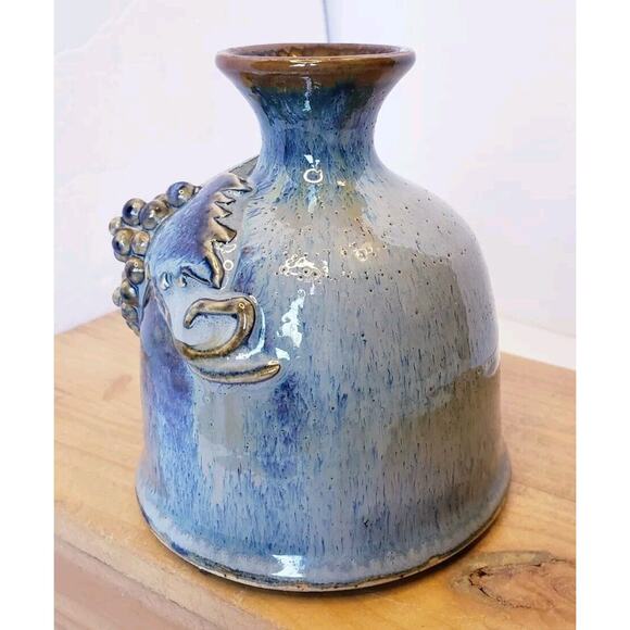 Vintage Greg Olson California Art Pottery Stoneware Handmade Grapes Vase Blue - Picture 3 of 11